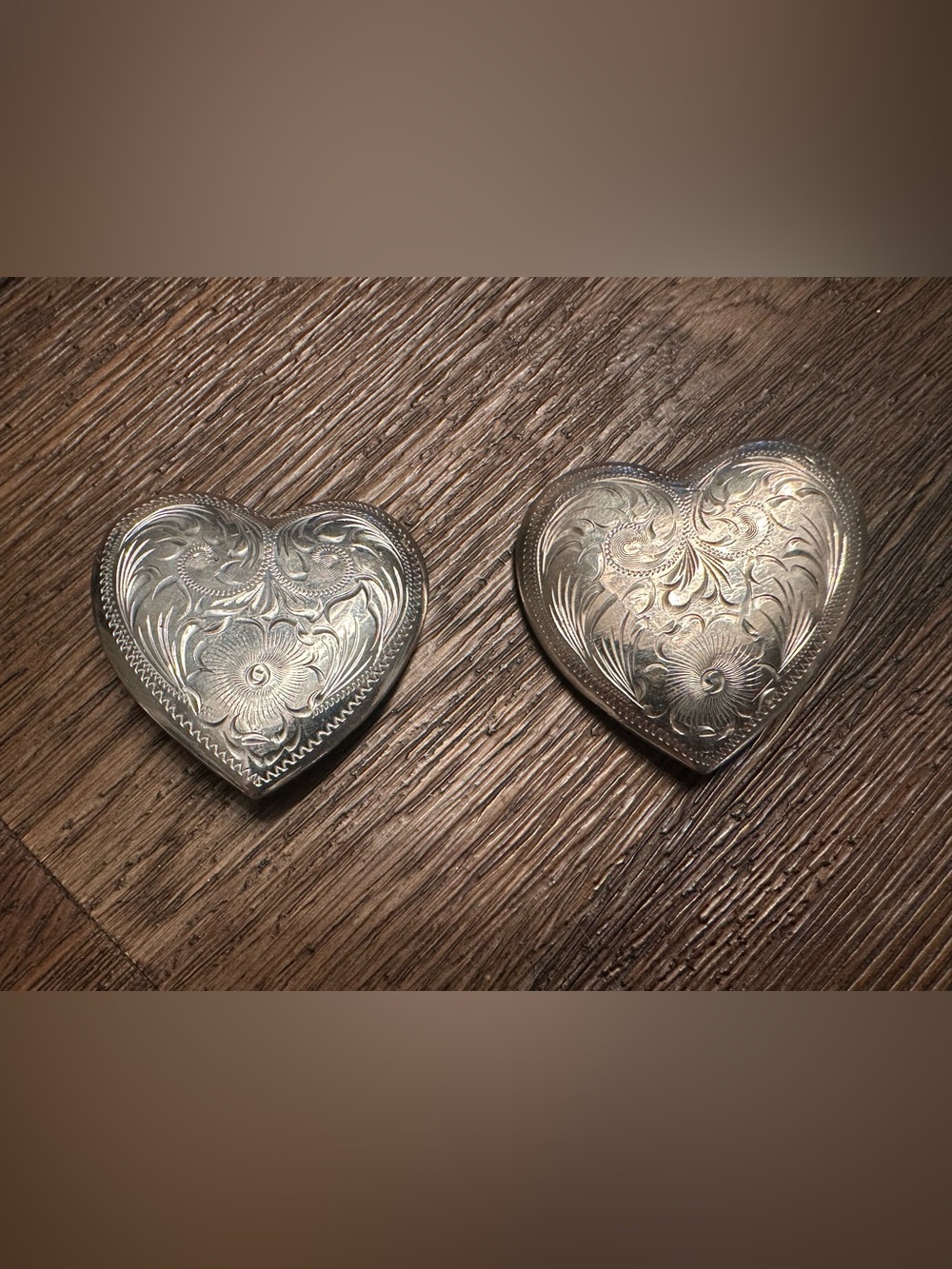 Pair Mexico Silver Heart Western Conchos